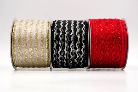 Glitter Vertical Wavy Stripe Wired Ribbon_KF9874.KF9875.KF9876.KF9877
